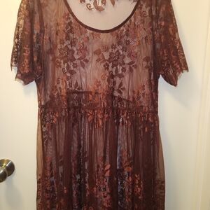 Torrid Red Wine Lace Embellished Blouse Short Sleeves
